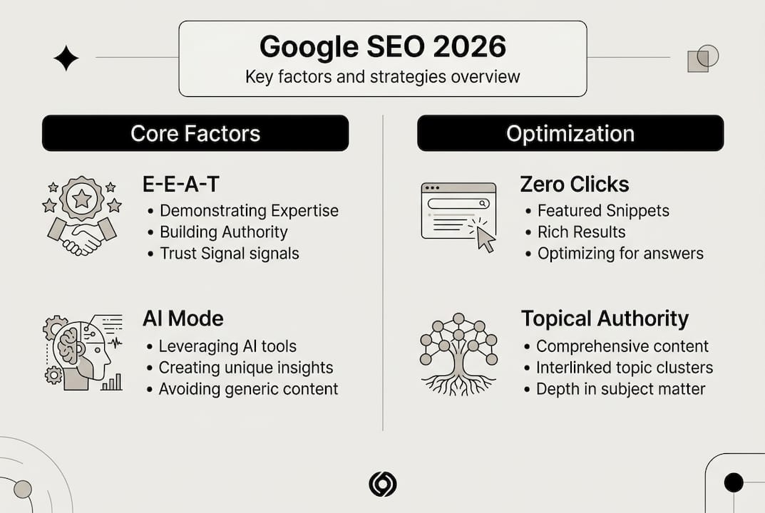 Infographic on Google SEO core factors for 2026