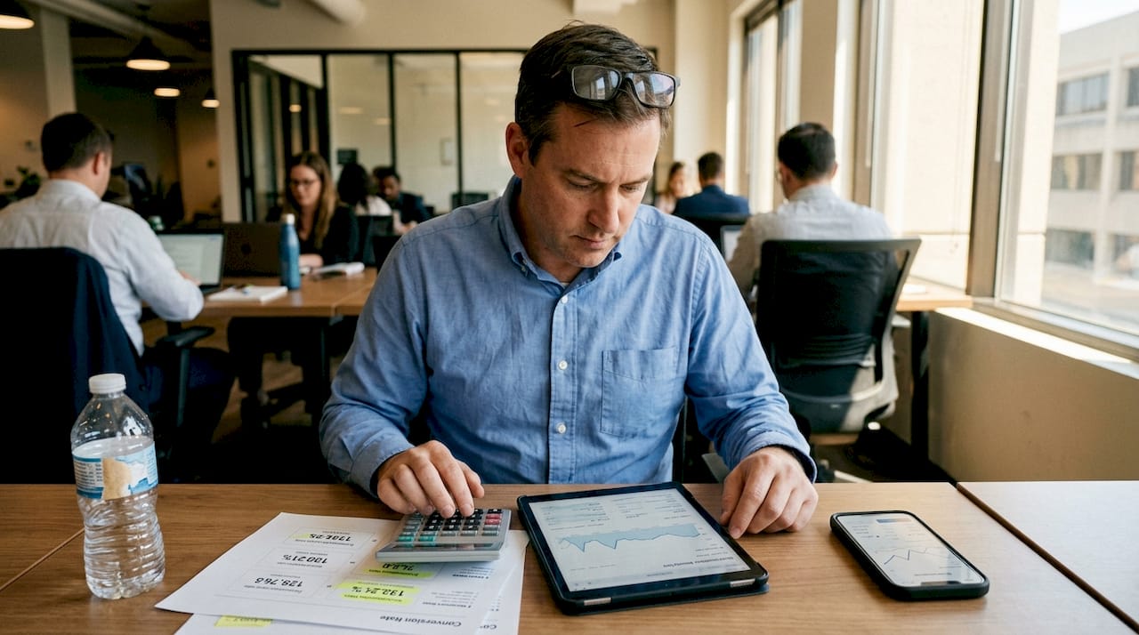 Analyst reviewing content conversion metrics