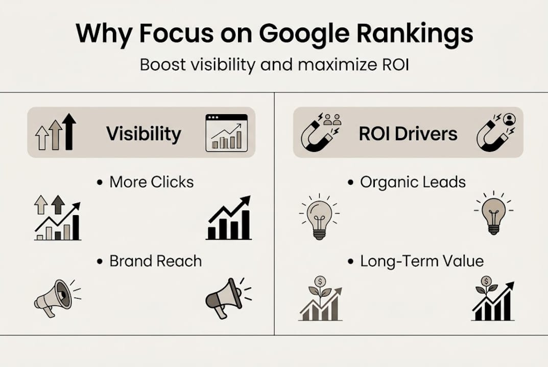 Infographic on Google rankings visibility and ROI