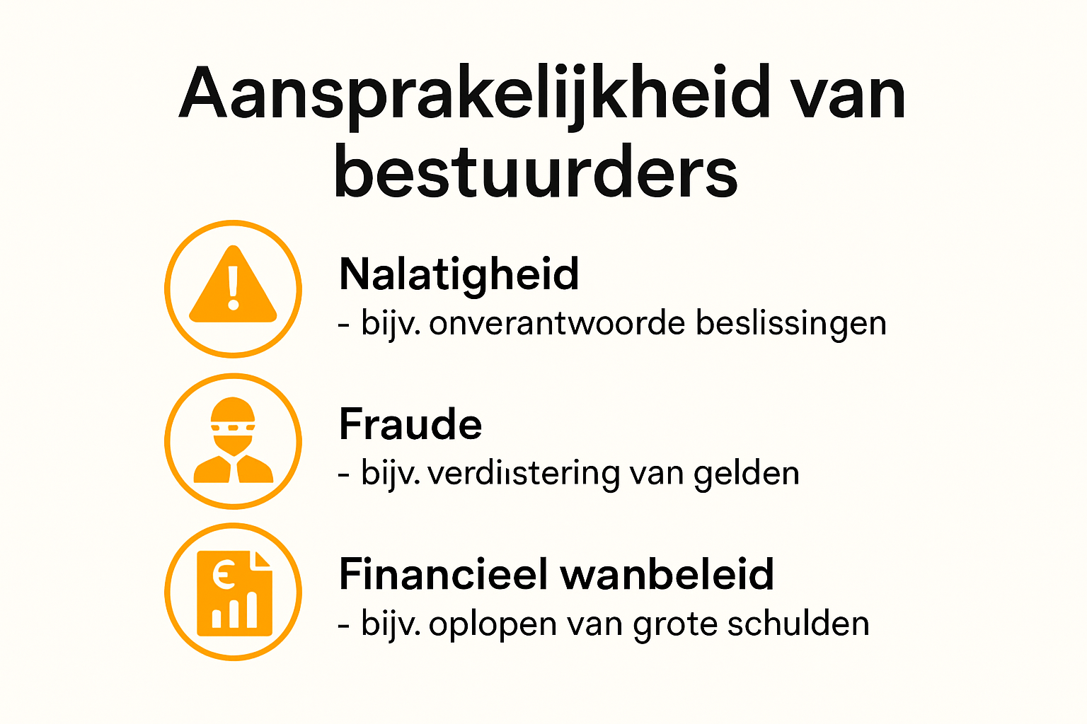 Aansprakelijkheid bestuurder vereniging: Uw rechten en plichten 5 Infographic met oorzaken en situaties van bestuurdersaansprakelijkheid