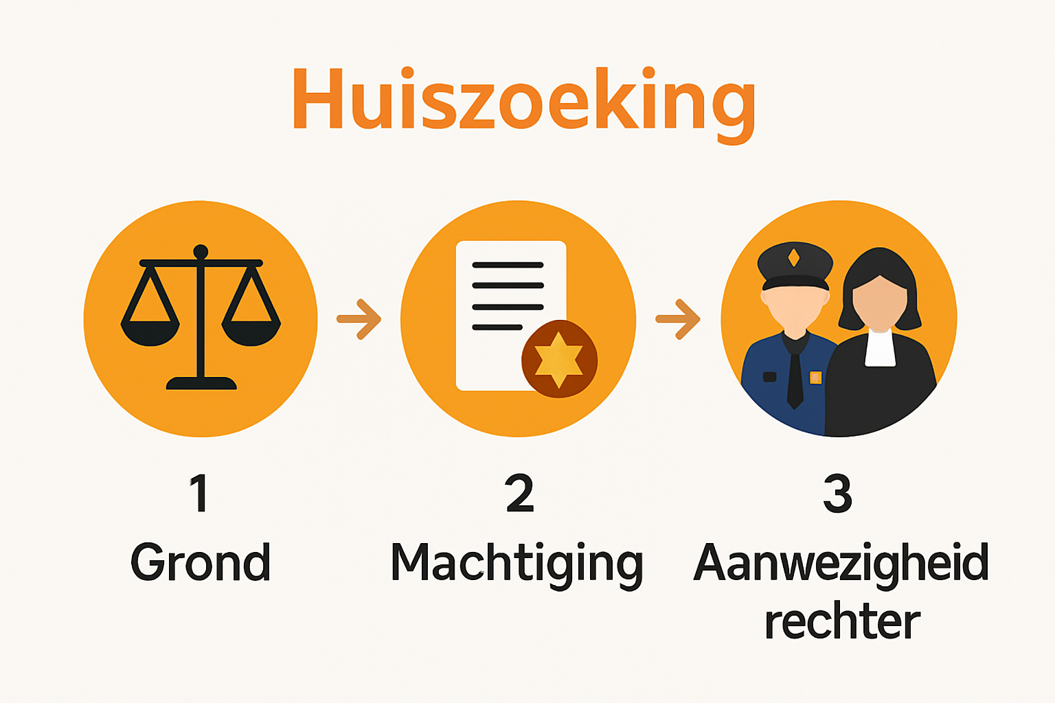 Infographic met overzicht wettelijke stappen huiszoeking Nederland