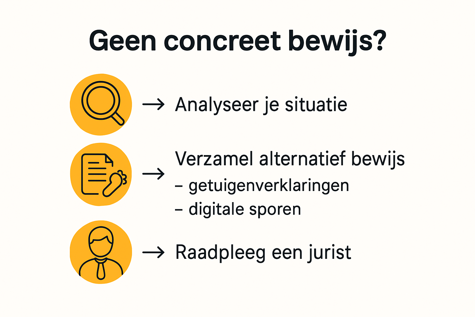 Infographic met stappenplan bij ontbreken van bewijs