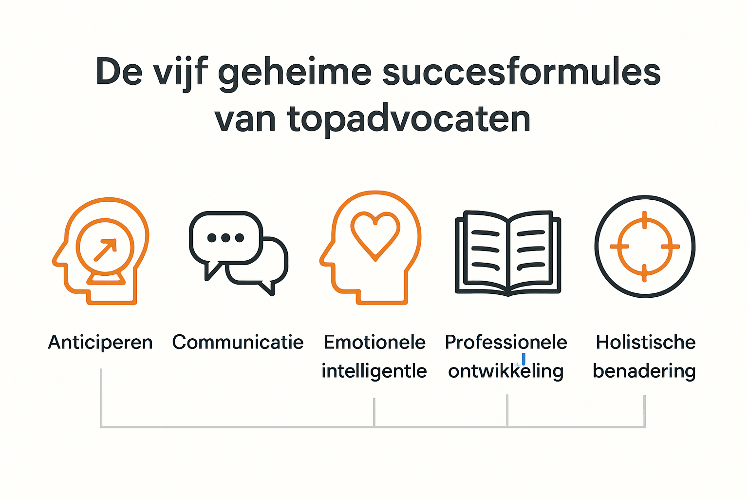 Infographic met vijf advocatenstrategieën in schema