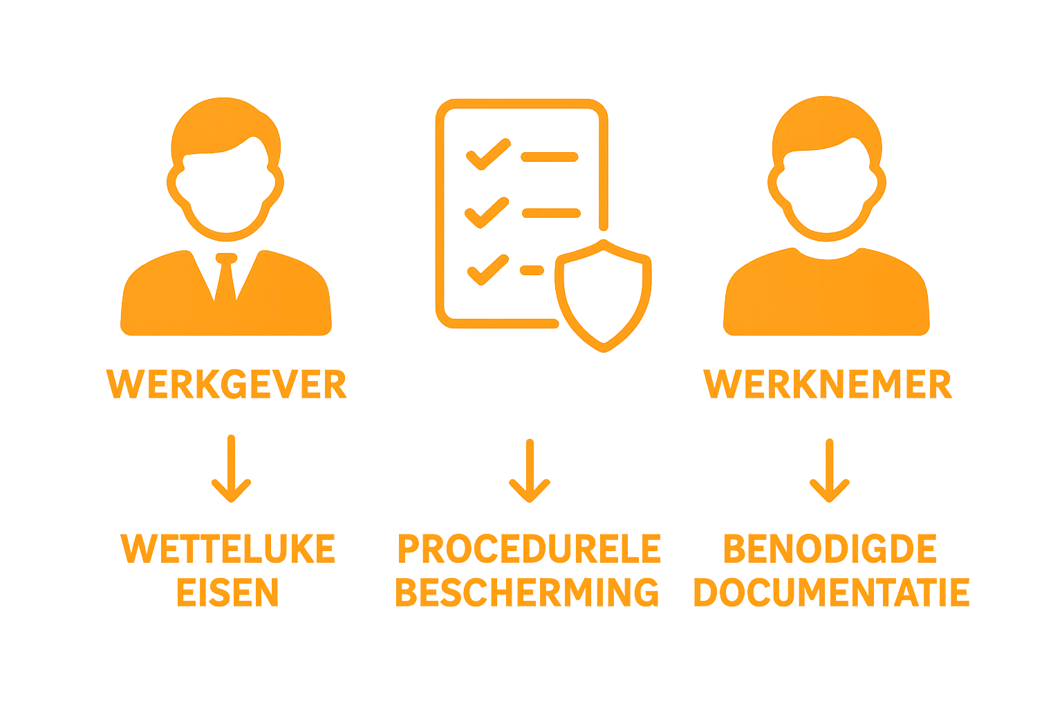 Vergelijkende infographic werkgever en werknemer: bescherming en procedure