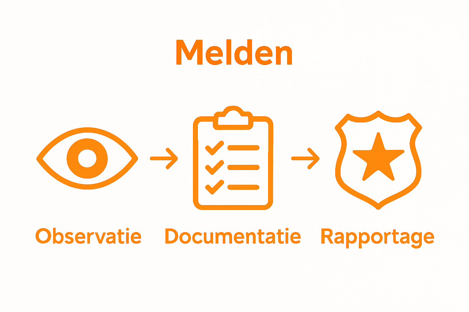 Infographic showing three steps for diefstal op het werk: Observe, Document, Report