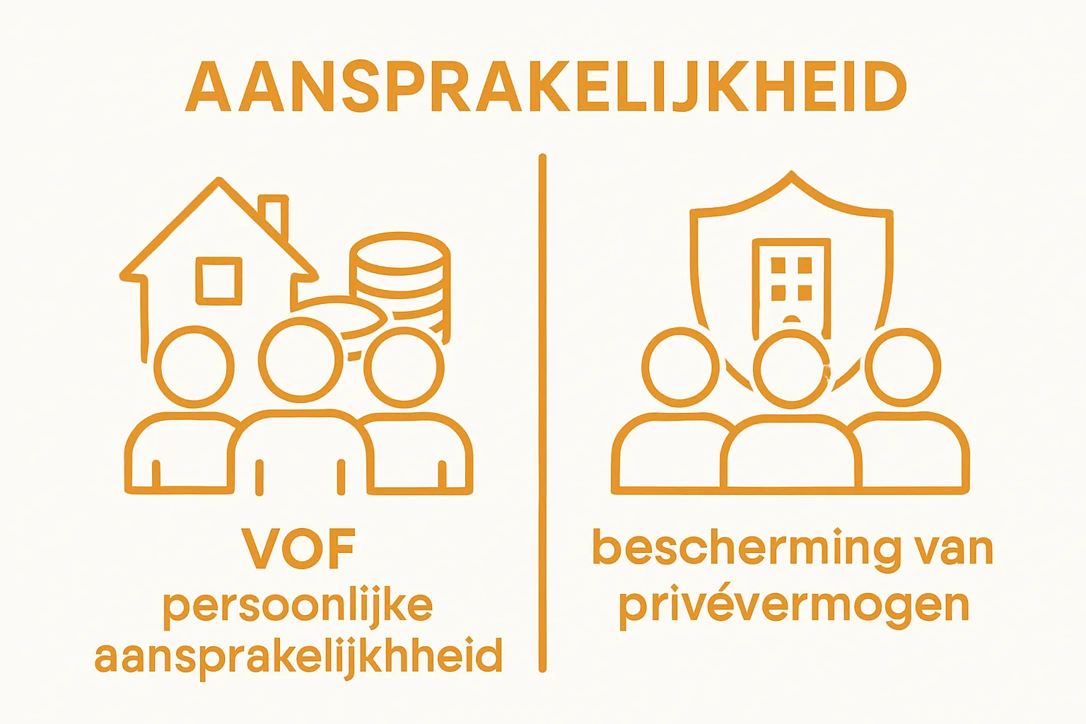 Infographic comparing persoonlijke aansprakelijkheid VOF met beperkte aansprakelijkheid