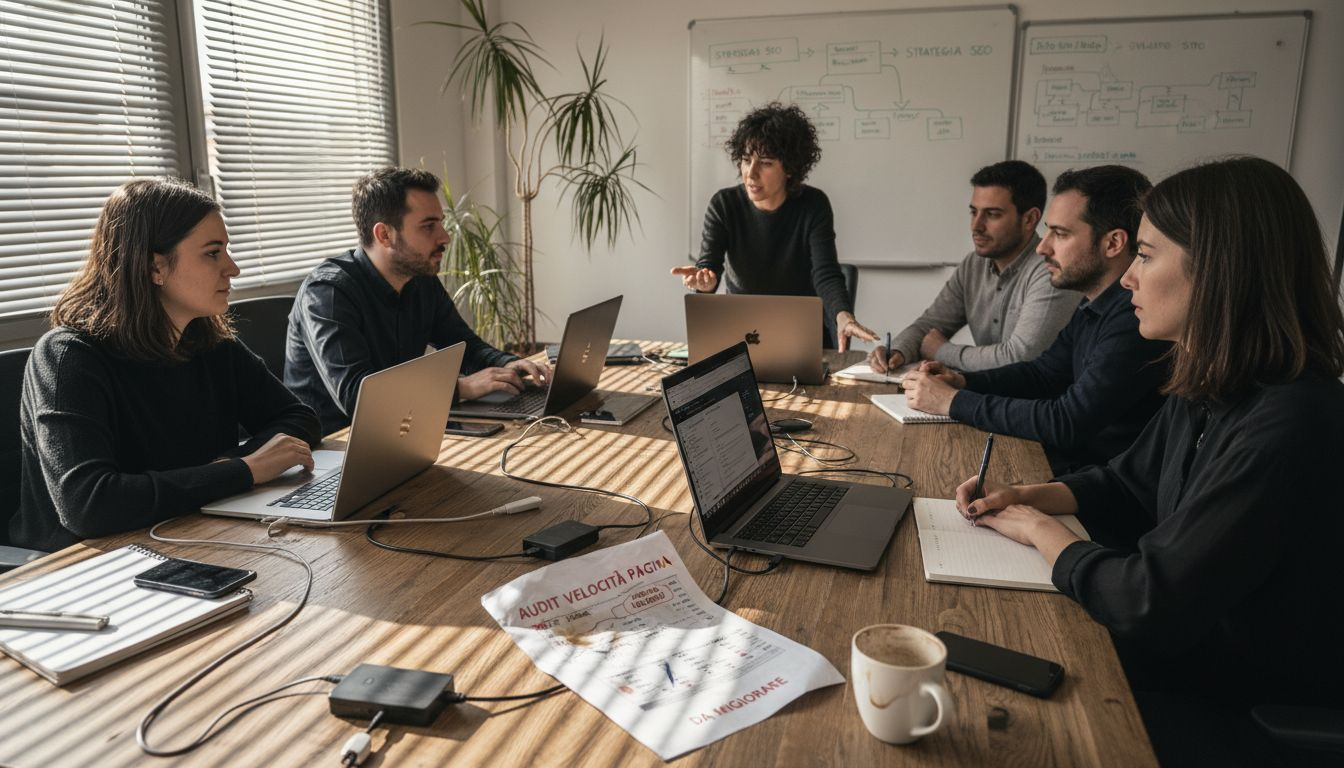 Riunione del team dedicata a SEO e ottimizzazione delle performance del sito