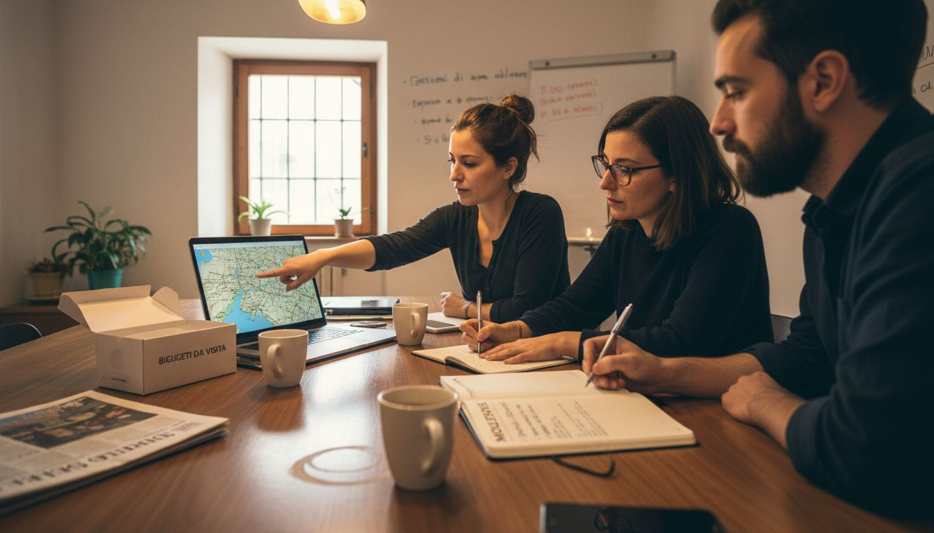 Un gruppo di colleghi di una piccola azienda riuniti attorno al tavolo per una riunione