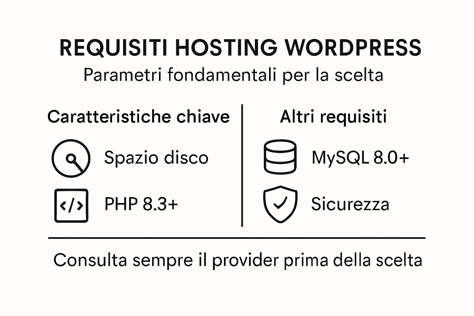 Guida visiva ai requisiti essenziali per un hosting WordPress