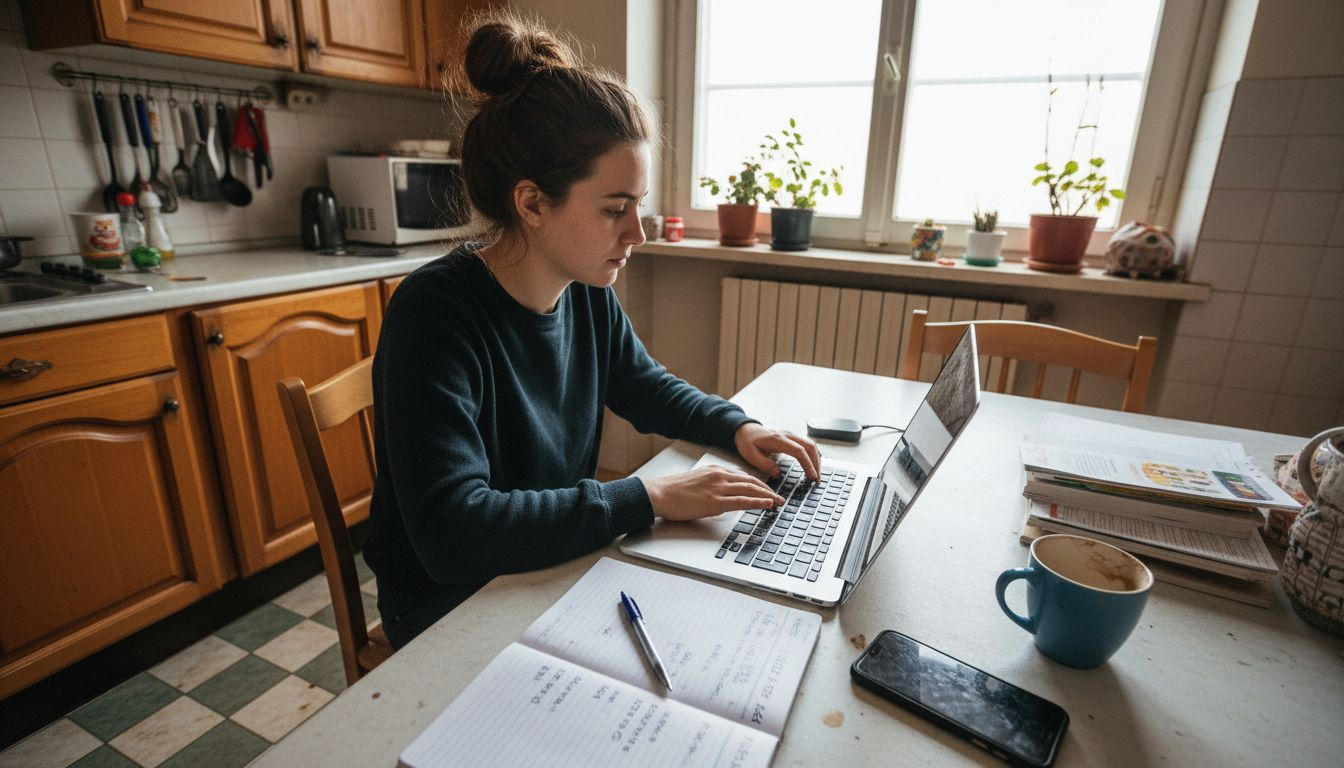 Una donna lavora al computer gestendo il suo negozio online.