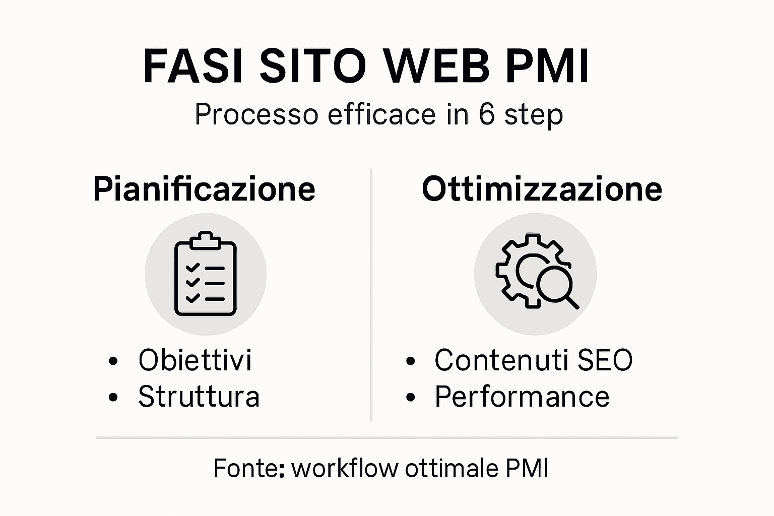 Infografica sul percorso di realizzazione di un sito web per le piccole e medie imprese