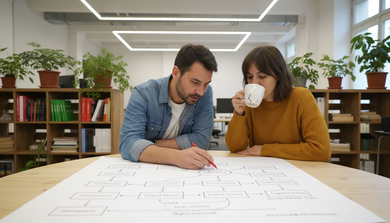 I colleghi si confrontano sulle strategie di collegamento interno tra le pagine del sito aziendale.