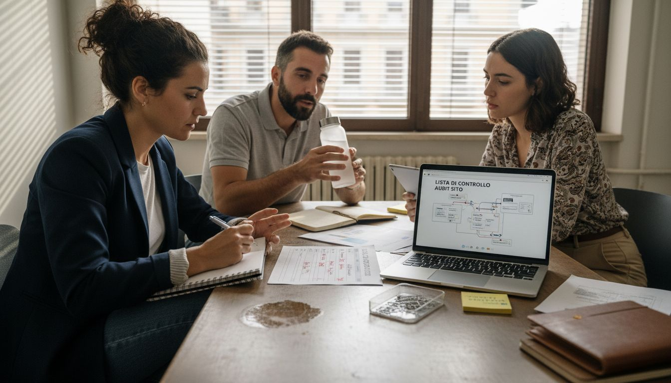 Il team esamina la checklist per l’audit tecnico del sito web