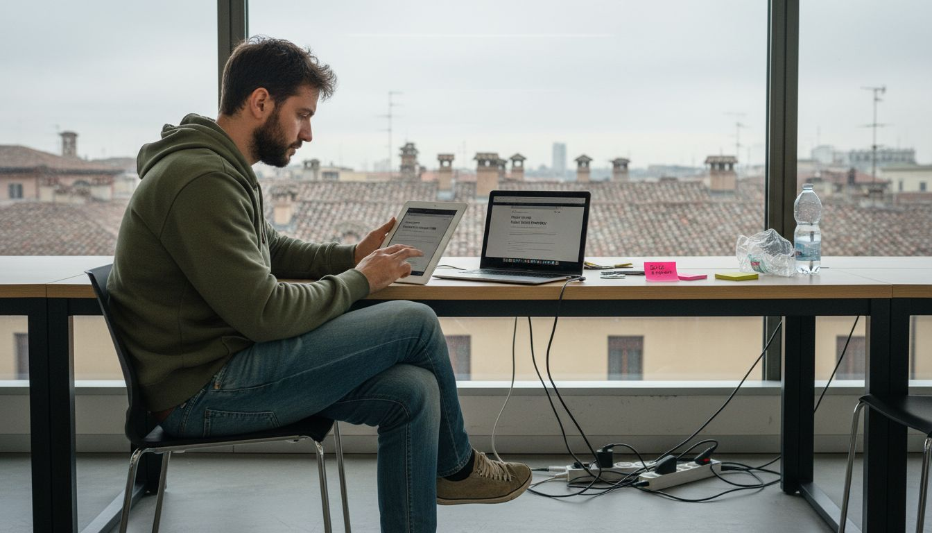 Un sviluppatore verifica il funzionamento del sito sia su tablet che su laptop.