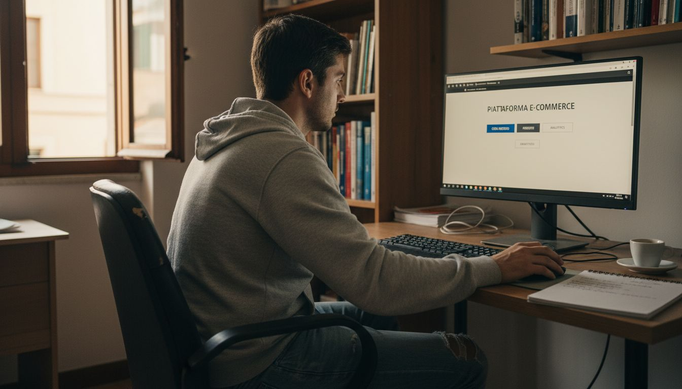 Imprenditore alle prese con la configurazione del pannello di controllo del proprio negozio online.