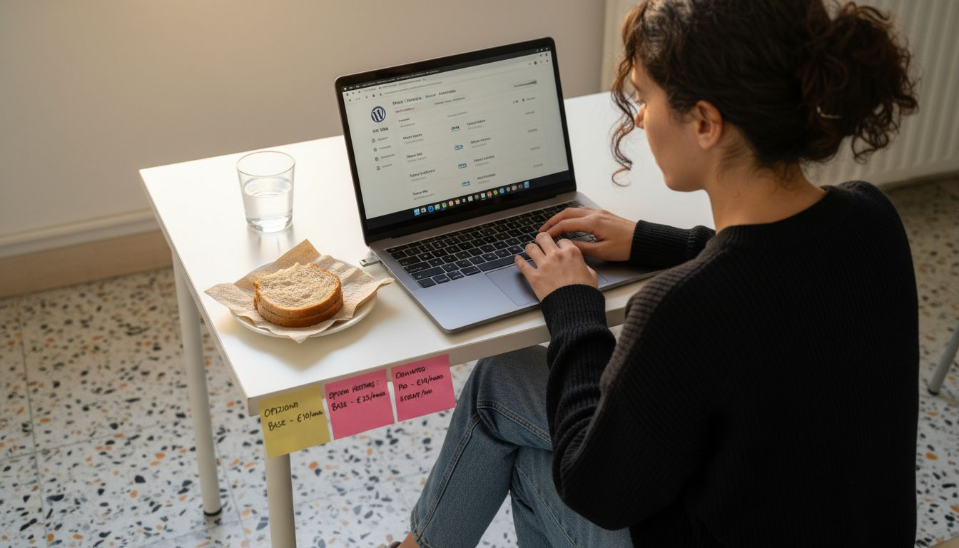 Businesswoman setting up WordPress hosting in Rome