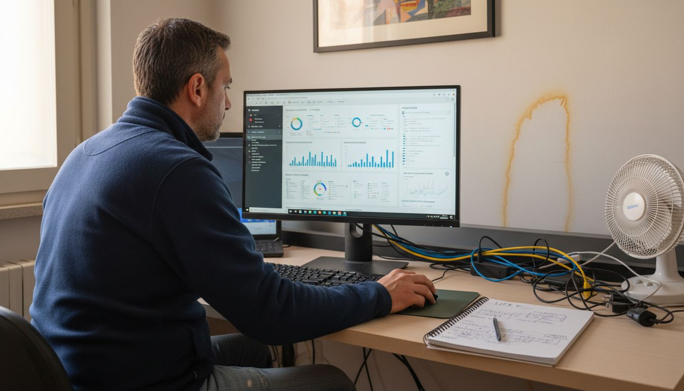Uomo che analizza le statistiche di rendimento di un sito web