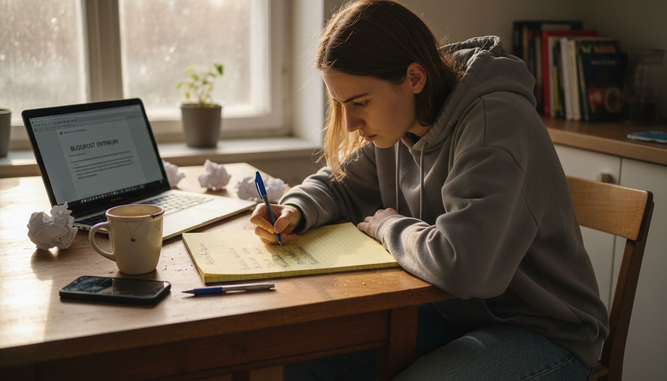 Ein Content Creator macht sich Gedanken über neue Themen für spannende Artikel.
