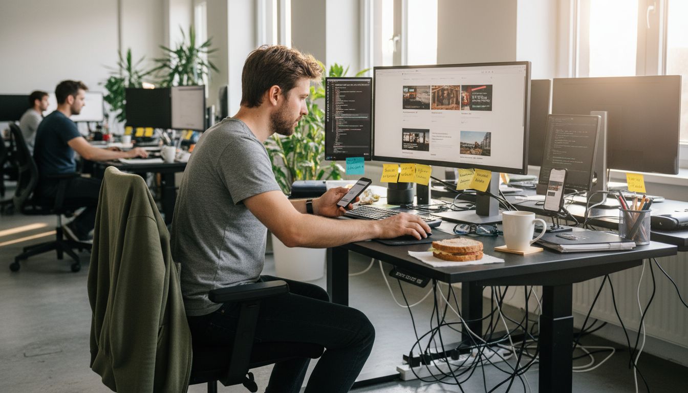 Ein Entwickler überprüft die Bild-SEO auf verschiedenen Geräten.