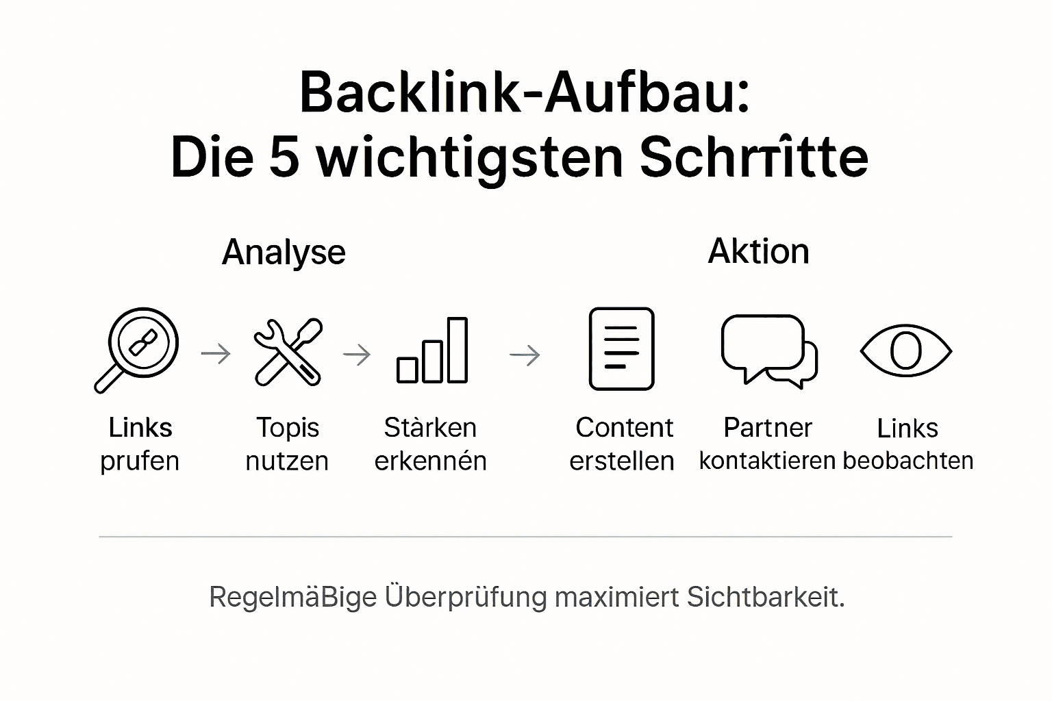 Die Infografik veranschaulicht Schritt für Schritt, wie ein effektiver Backlink-Aufbau gelingt.
