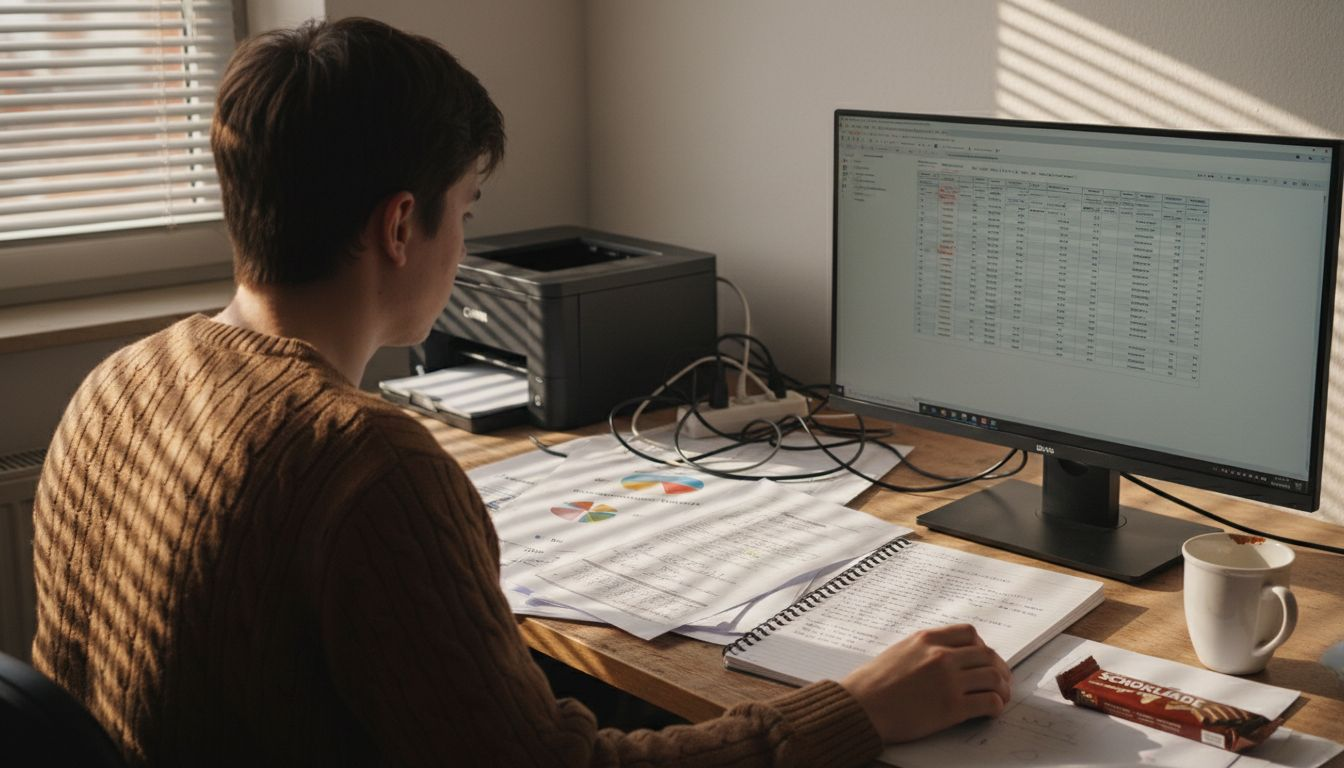Ein Datenanalyst wertet im kleinen Büro die aktuellen Webstatistiken aus.
