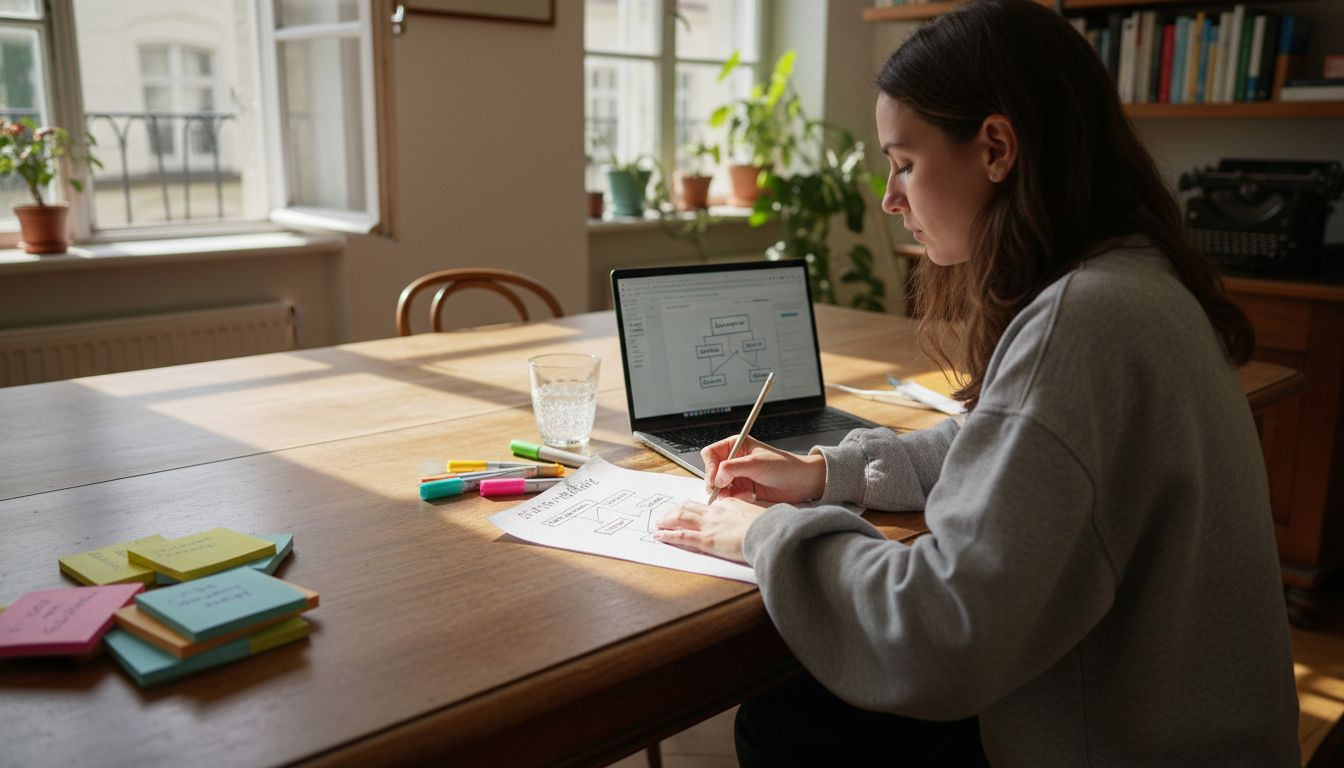 Eine Frau entwirft die Struktur und die Hierarchie einer Website.