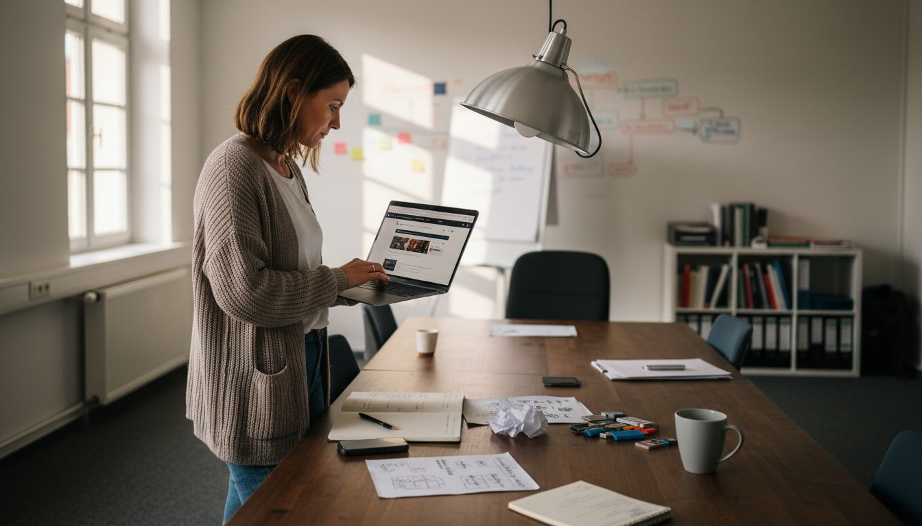 Eine Mitarbeiterin analysiert SEO-Kriterien an ihrem Arbeitsplatz in der Agentur.