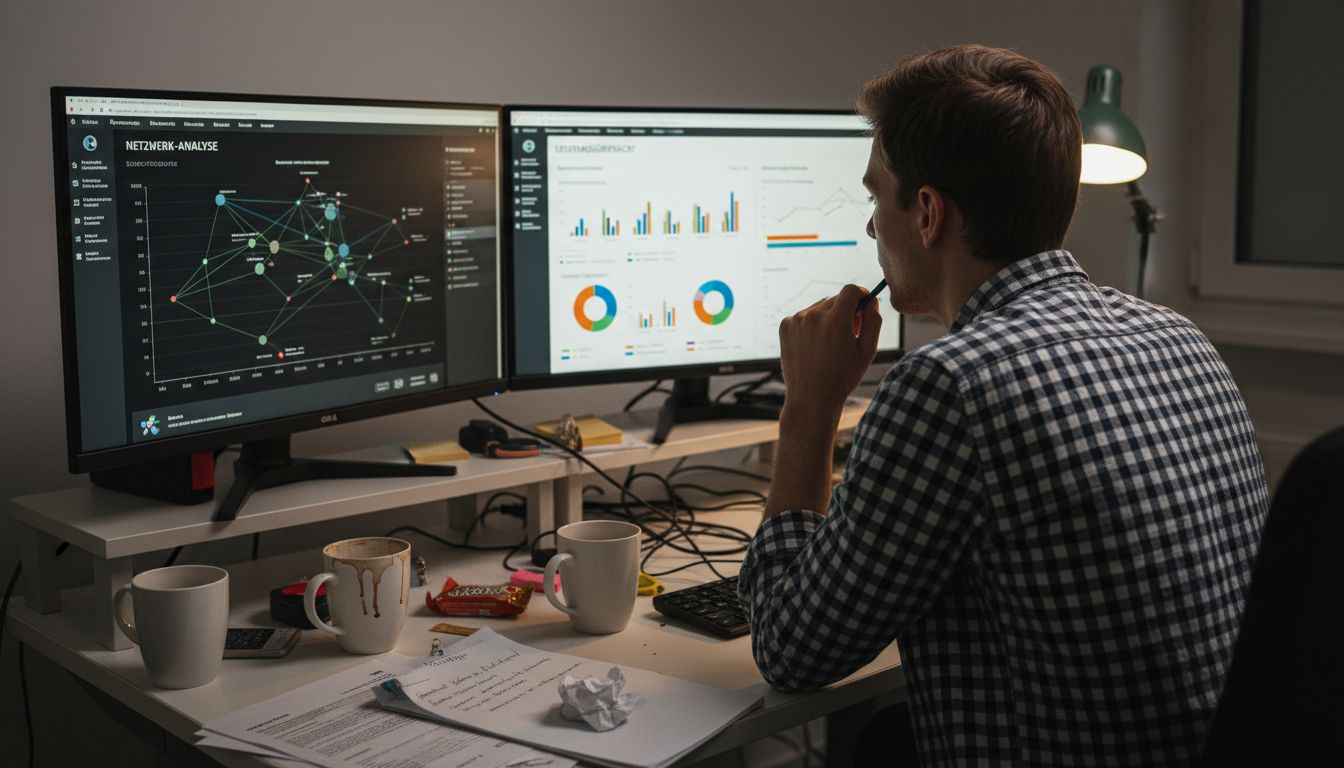 Ein Experte analysiert Diagramme zur Auswertung von SEO-Backlinks.