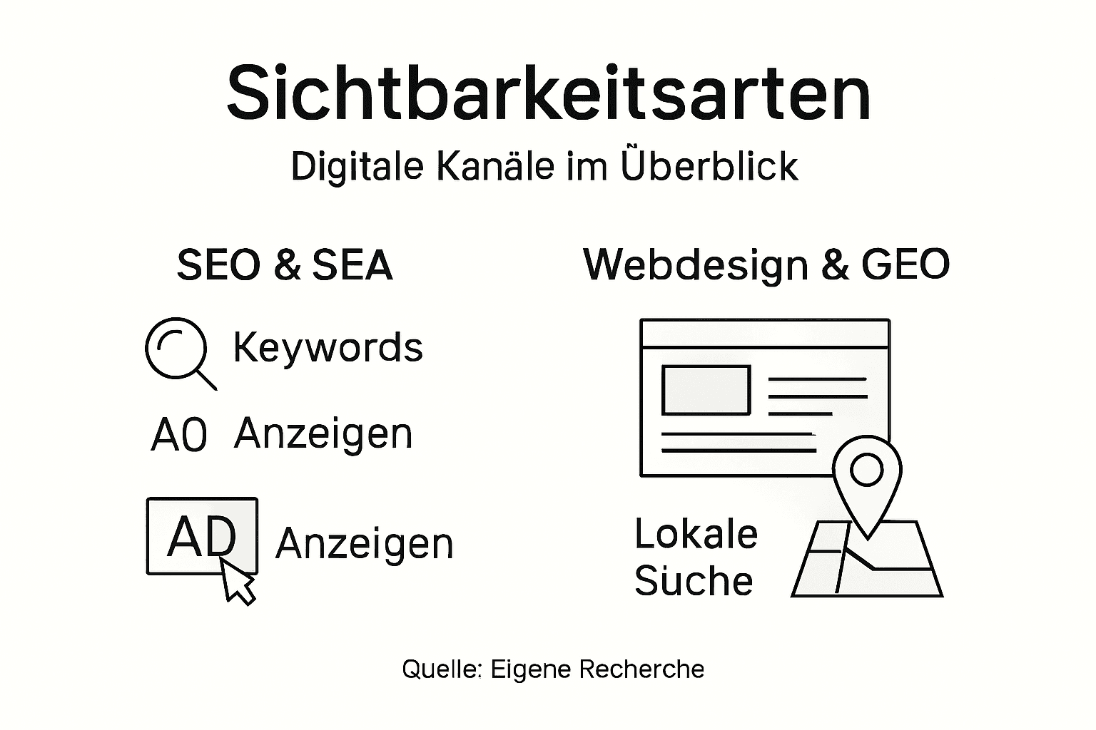 Die Infografik bietet einen anschaulichen Überblick über verschiedene Formen der digitalen Sichtbarkeit.