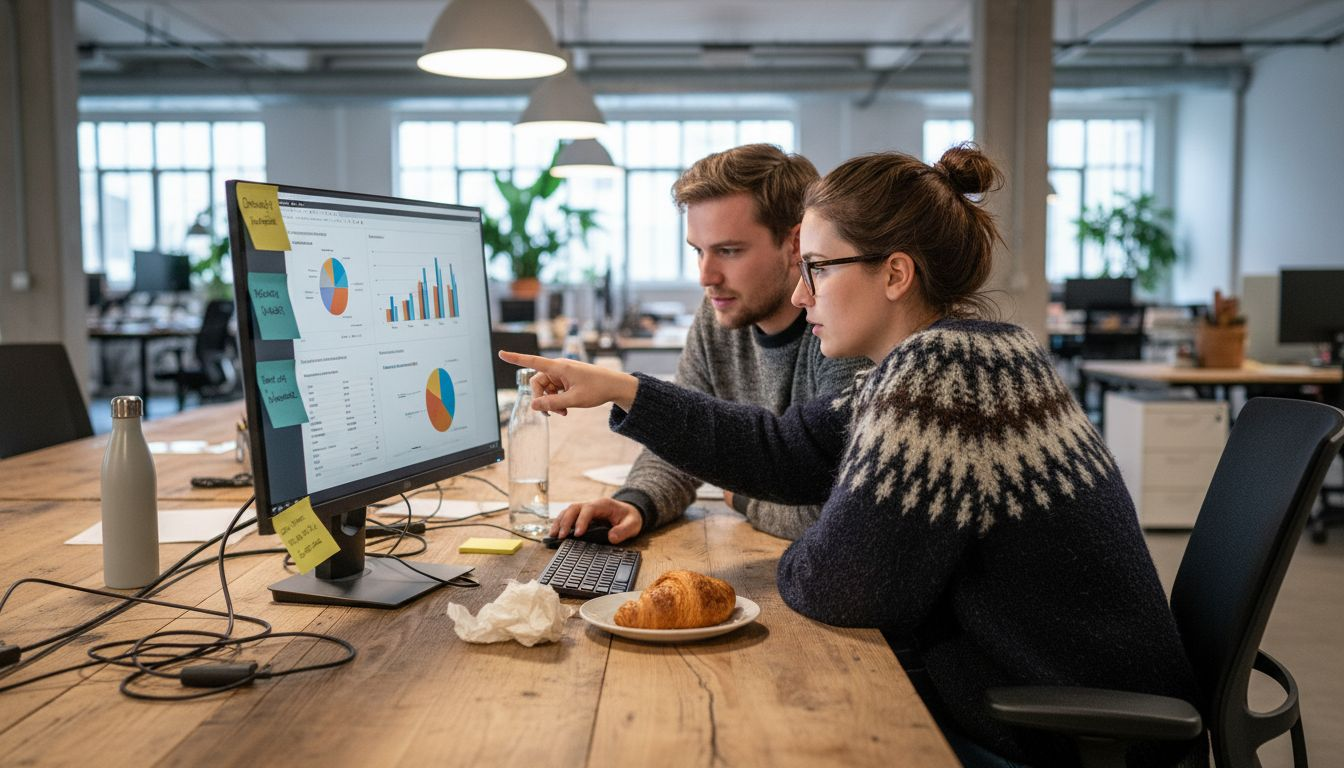 Ein engagiertes Team arbeitet gemeinsam an der Analyse von SEO-Daten mit Hilfe künstlicher Intelligenz.