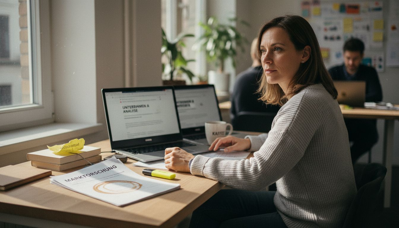 Eine Frau analysiert und vergleicht die SEO-Kennzahlen ihrer Konkurrenz.