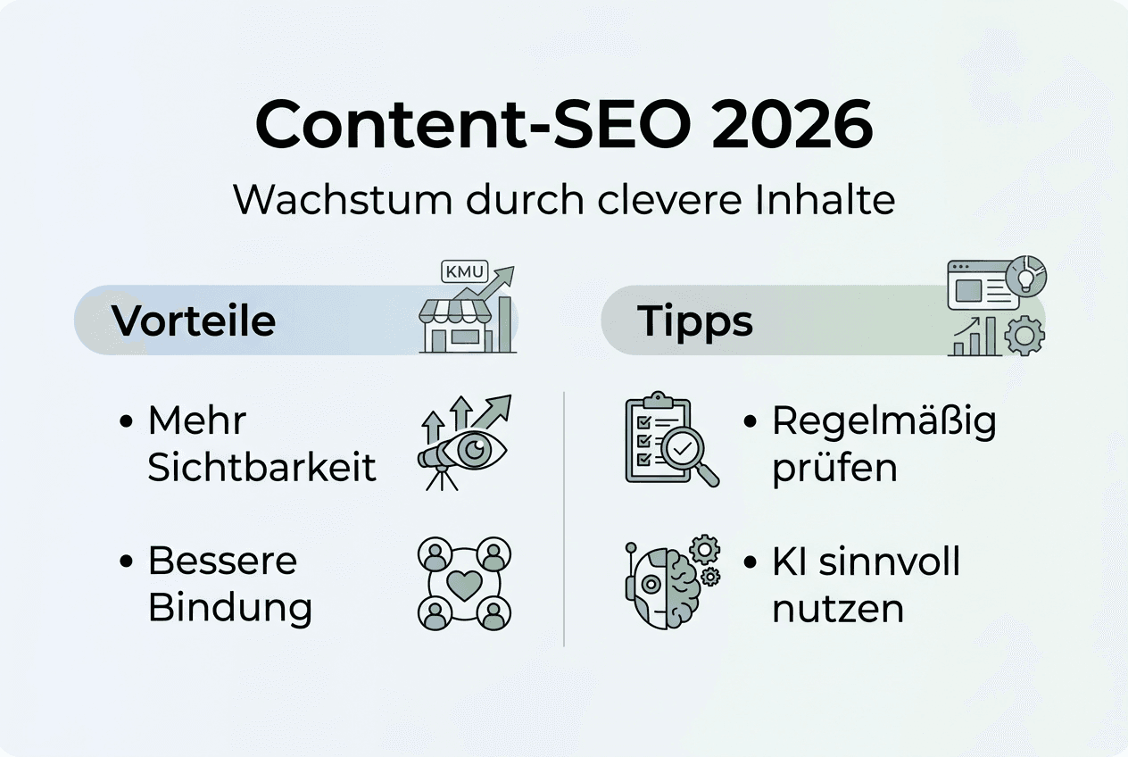 Infografik: Wie KMU mit Content-SEO punkten – Vorteile und praxisnahe Tipps