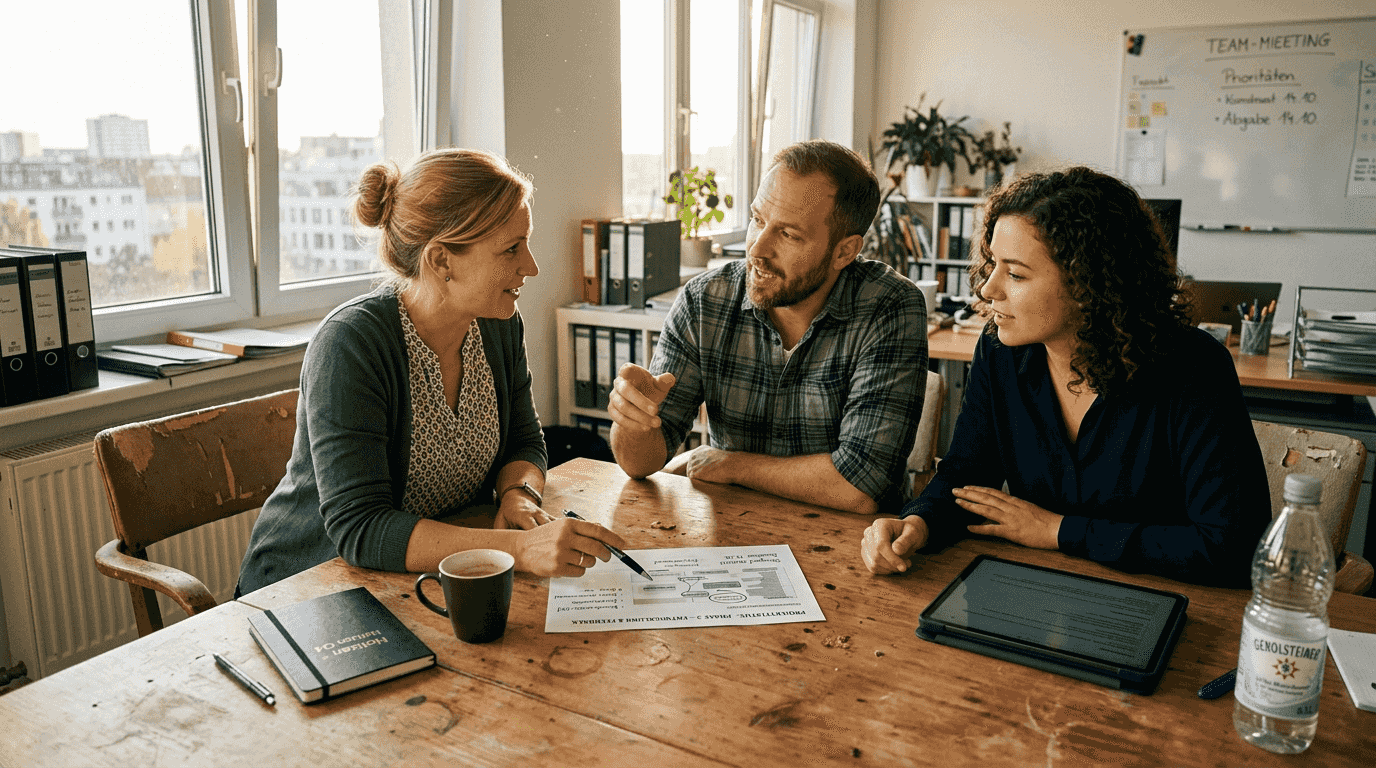 Das Team sammelt gemeinsam neue Content-Ideen bei einer Besprechung am Konferenztisch.