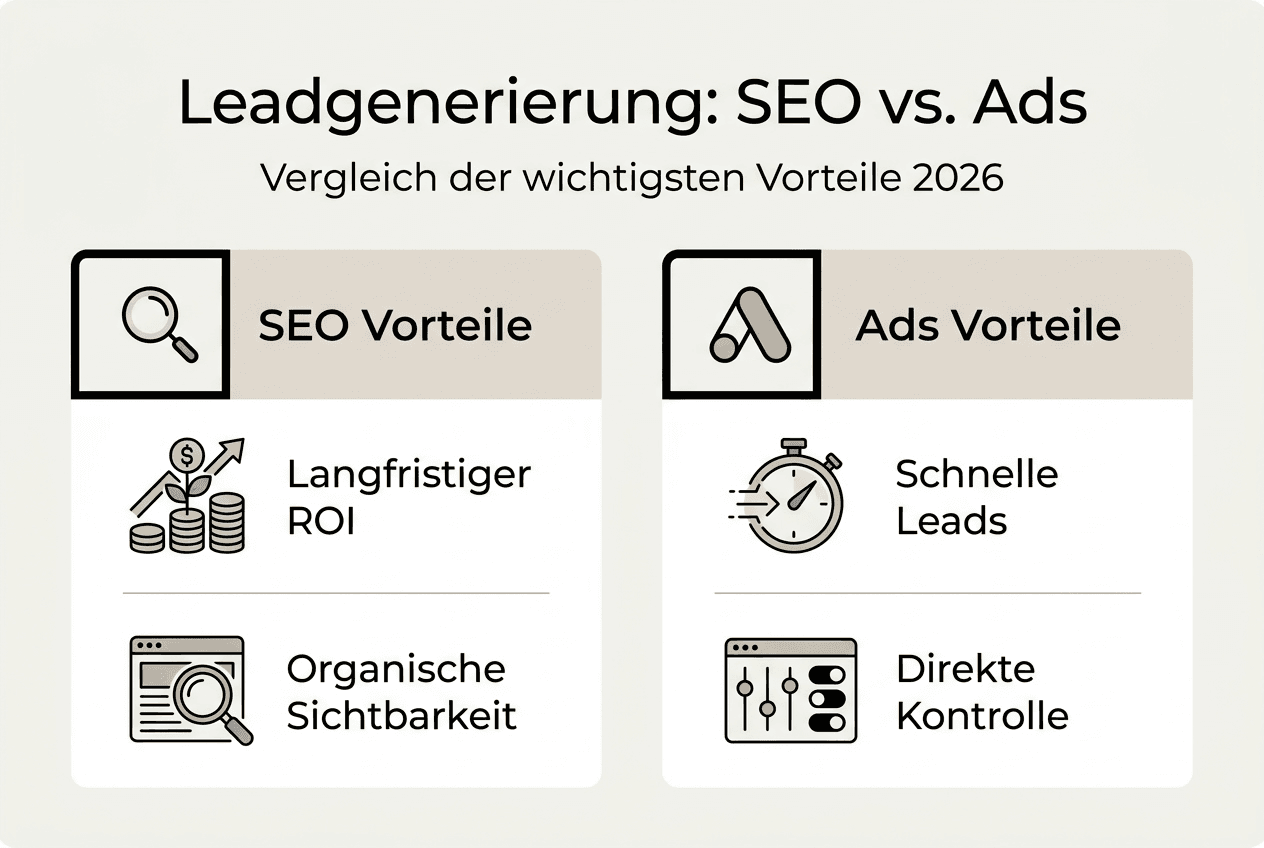 Infografik: SEO vs. Ads – Die Vorteile im direkten Vergleich