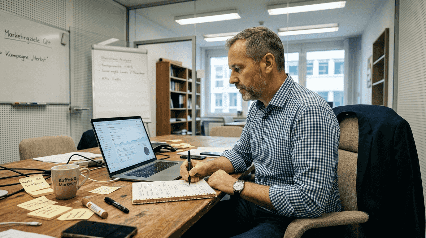 Ein Manager analysiert die aktuellen SEO-Daten mithilfe moderner Analysetools, um die Performance der Website im Blick zu behalten.