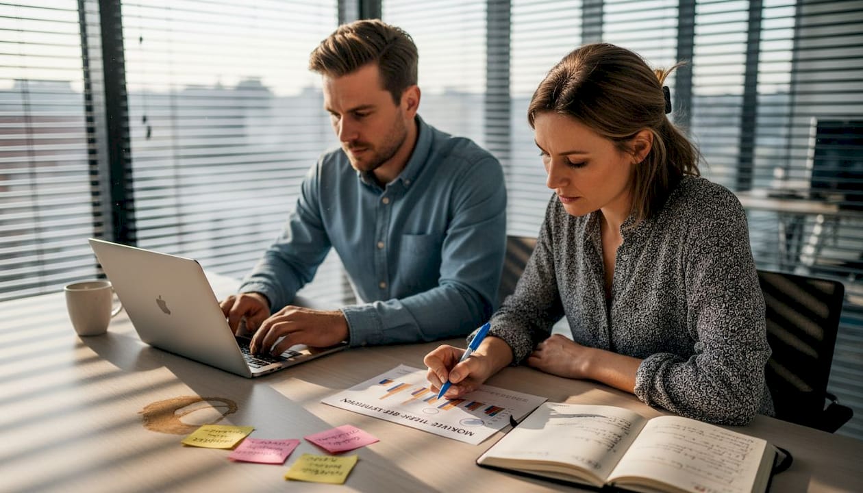 Ein Team wertet die Zugriffsstatistiken der Website aus.