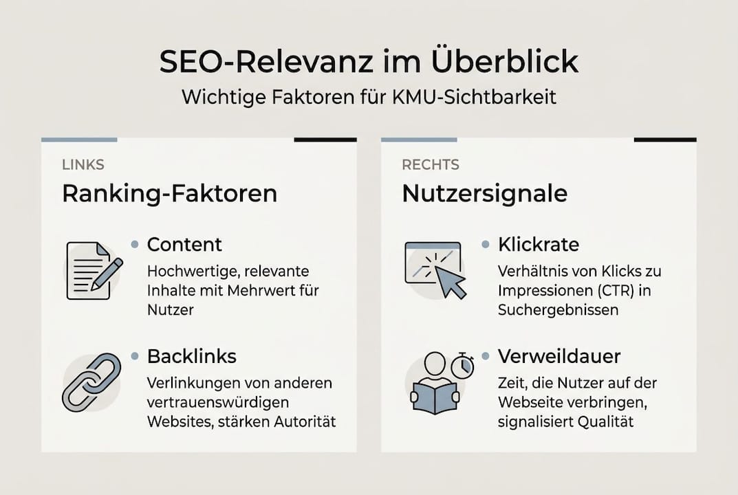 Die Infografik gibt einen Überblick über die wichtigsten SEO-Faktoren und deren Einfluss auf das Ranking.