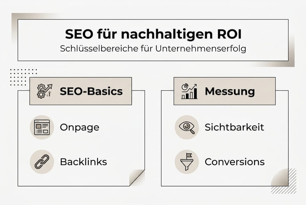 Die Infografik gibt einen Überblick über die wichtigsten SEO-Faktoren und zeigt, wie sie sich auf den Return on Investment auswirken.
