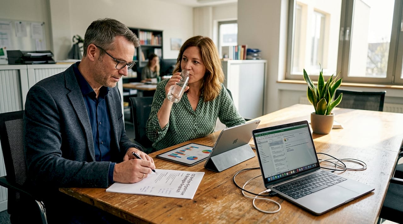 Im Meeting tauschen sich die Kollegen über die aktuellen Analyseergebnisse aus und diskutieren gemeinsam, wie diese für die nächsten Schritte genutzt werden können.