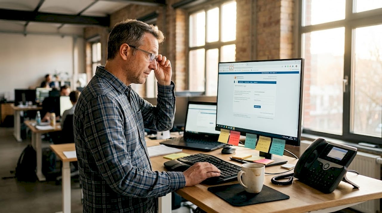 Ein IT-Manager überprüft, ob die SSL-Verschlüsselung im Browser korrekt eingerichtet ist.