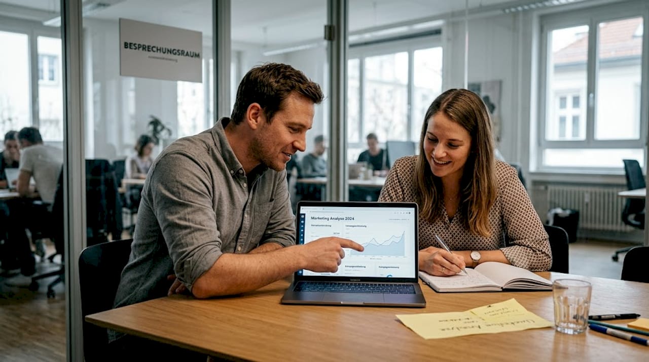 Das Team wirft gemeinsam einen Blick auf die aktuellen Online-Marketing-Ergebnisse.