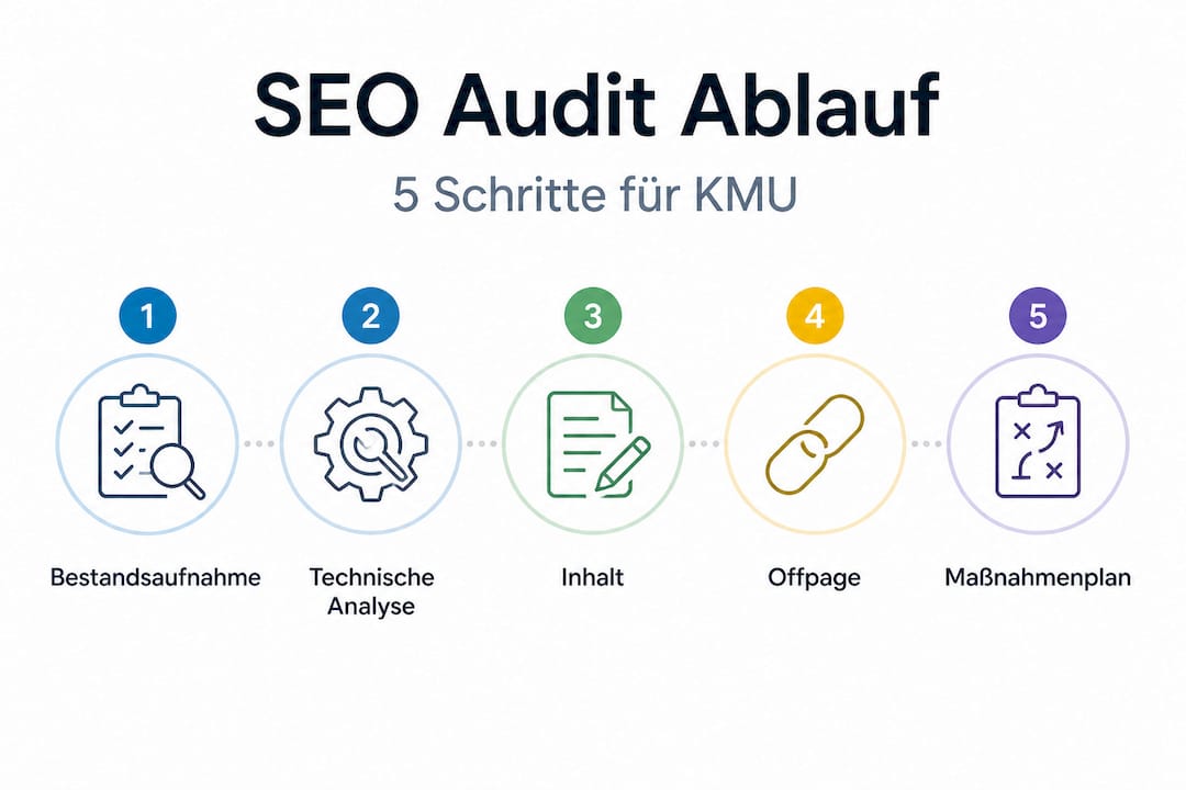 Grafik: So läuft ein SEO-Audit in 5 Schritten ab