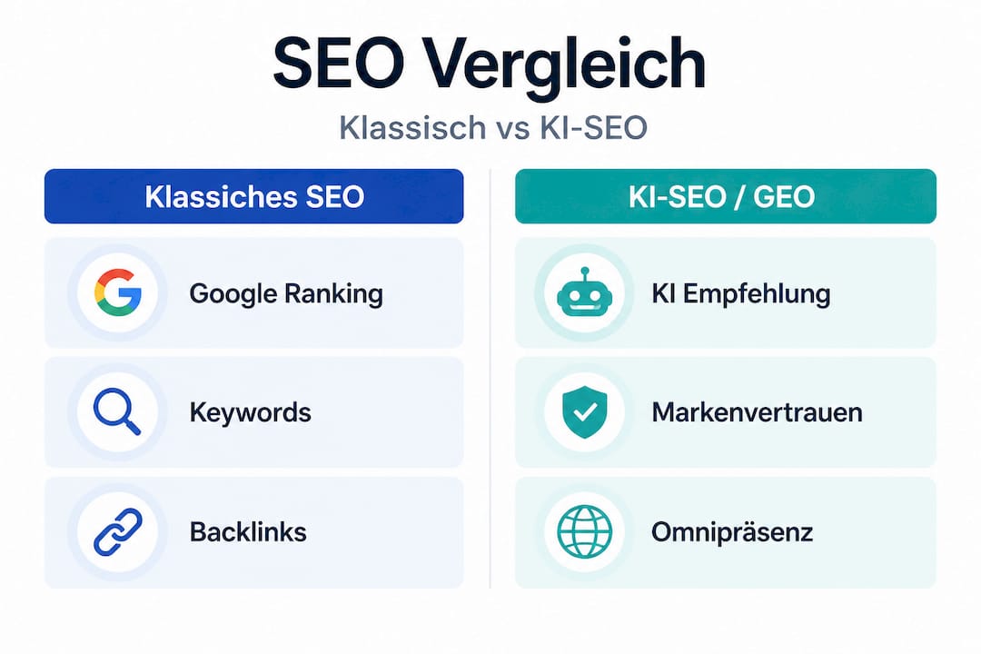 Infografik: SEO und KI-gestütztes SEO im direkten Vergleich