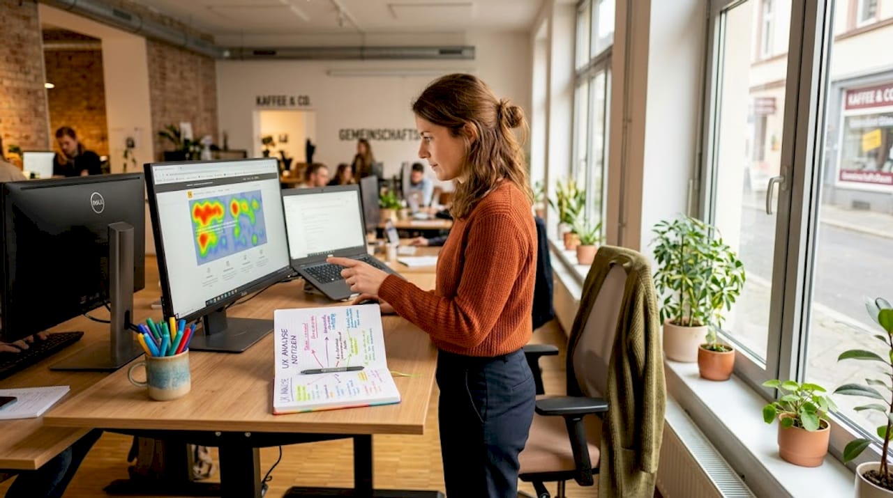 Ein UX-Analyst wertet die Heatmap-Daten der Website aus, um das Nutzerverhalten besser zu verstehen.