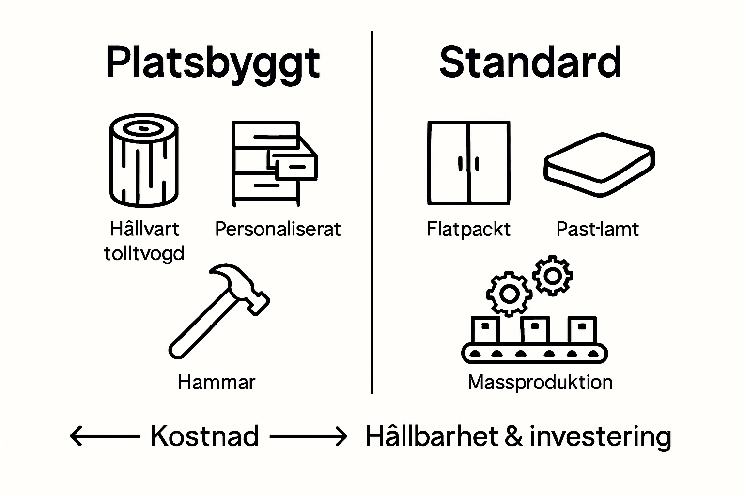 Grafik som jämför olika material och konstruktioner för kök