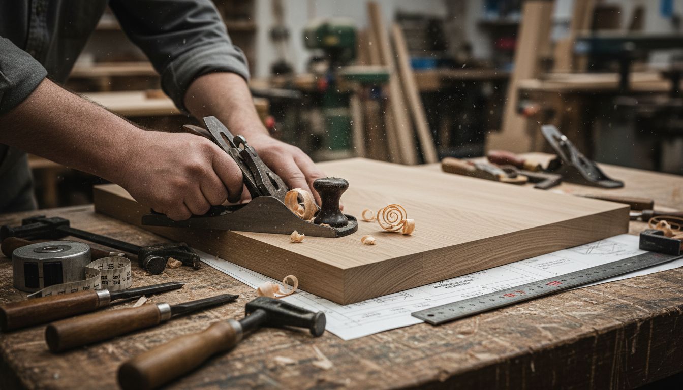 En skicklig hantverkare ger de sista detaljerna på ett måttbeställt köksskåp.