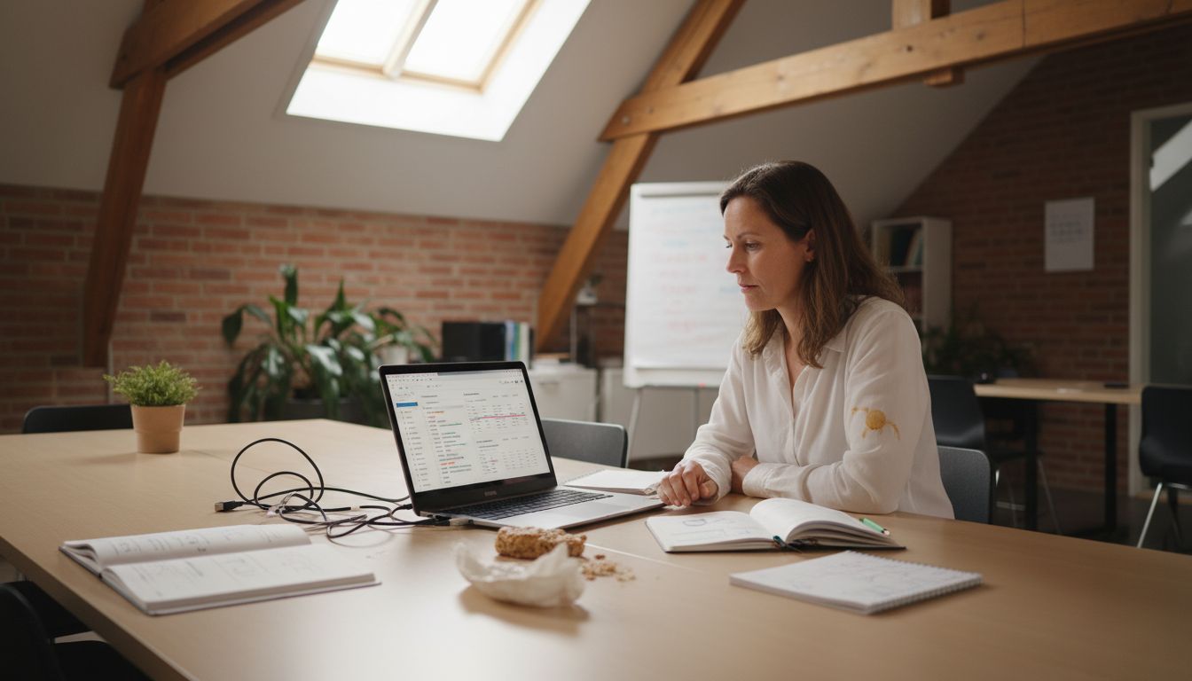 En medarbetare går igenom statistik och siffror på sin laptop.