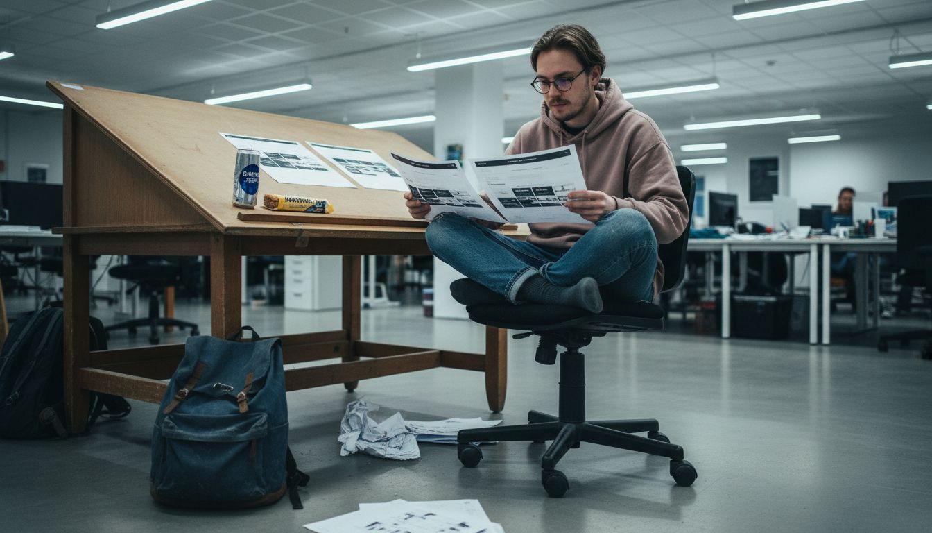 Webbdesigner som granskar utskrivna skisser på en ny sajt