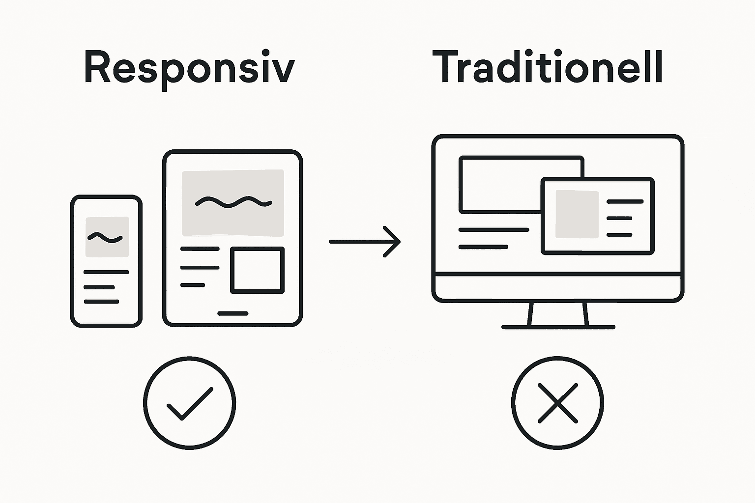 Grafik som visar skillnaderna mellan responsiv webbdesign och traditionell webbdesign