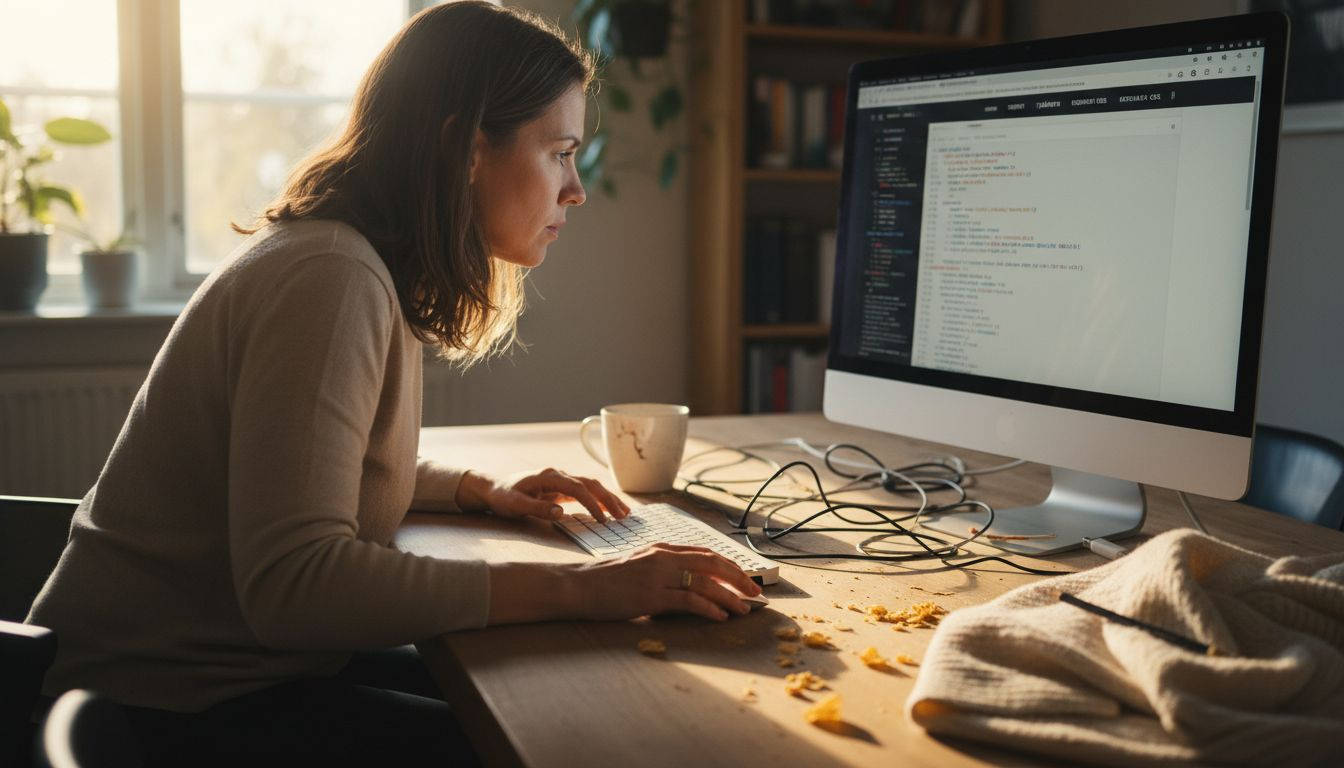 Kvinna som strukturerar upp HTML och CSS vid sitt hemmakontor